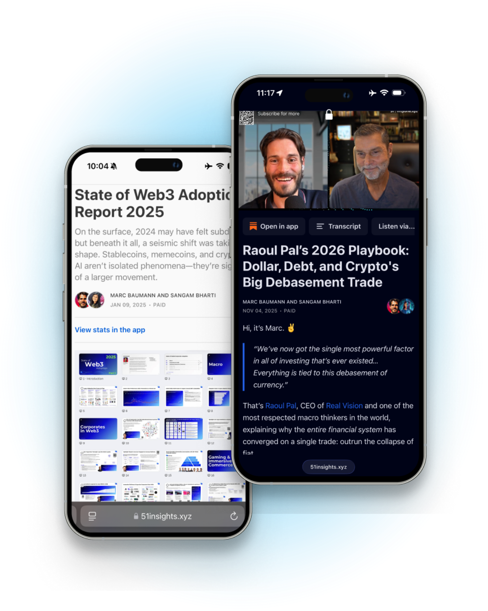 51 Insights — newsletter and podcast previews on mobile